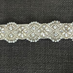 Cream colored, rhinestone, pearl, bridal sash/belt